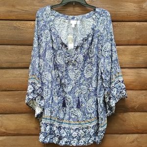 Blue bell sleeve blouse